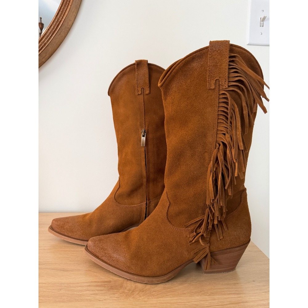 Sundance Dove Canyon Brown Suede Fringe Western Boots Italian 10/41 Cowgirl Boho - Picture 9 of 10